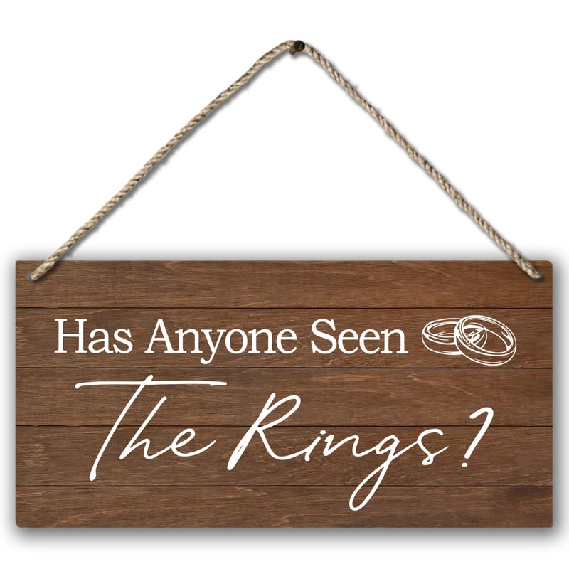 PHAMTE Ring Bearer Sign,Ring Sign,Ring Bearer Wedding Has Anyone Seen The Rings Plaque Sign Wall Hanging,Rustic Wedding Decor,Here Comes The Bride Sign For Wedding 12 x 6 Inches - Image 1